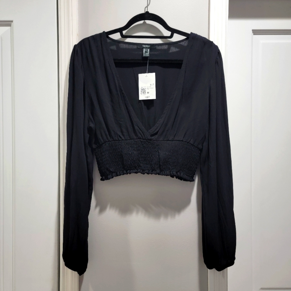 Forever 21 Woven Cropped Top with Smocked Waistband